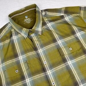 KUHL Men's Size 2XL Response Green Plaid Polyester Button Up Short‎ Sleeve Shirt